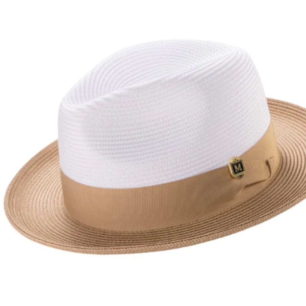 Montique Camel Two-tone Pinch Fedora Matching Grosgrain Ribbon- Wide Brim H-47